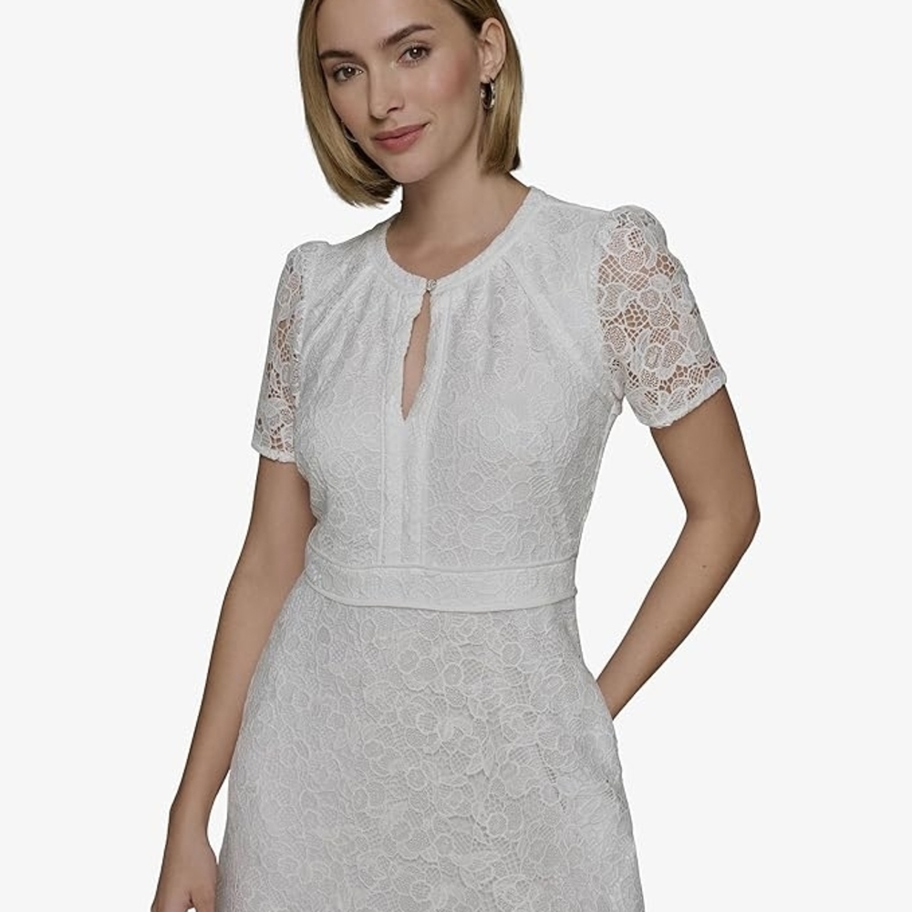 Karl Lagerfeld White Lace Midi Dress With Pockets NWT